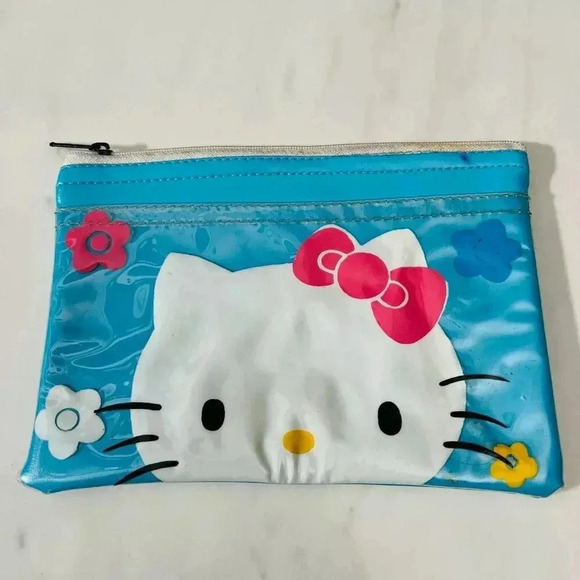 Sanrio Other - Hello Kitty Sanrio Blue Coin Purse Pouch Makeup Cosmetic Zipper Pink Bow